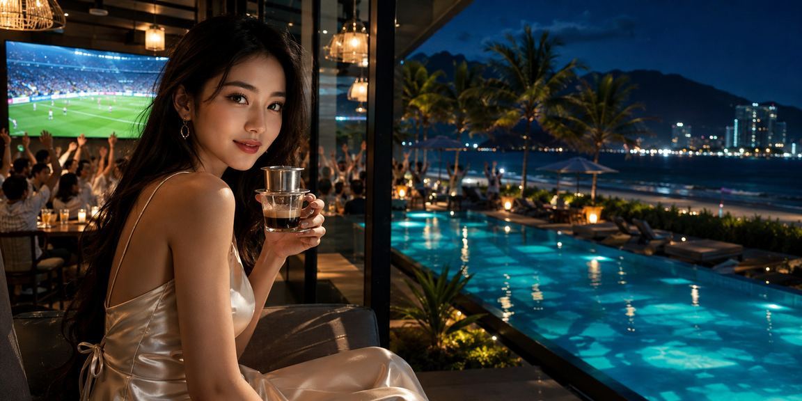 Nhóm bạn trẻ Đà Nẵng xem trận bóng đá trực tuyến tại quán cà phê và theo dõi kèo cược